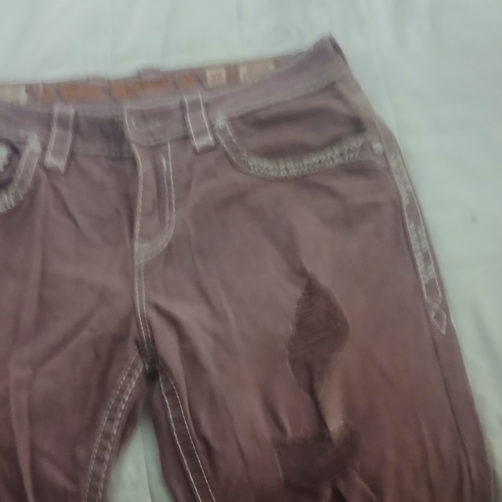 Distressed Brown Jeans with Embroidered Details